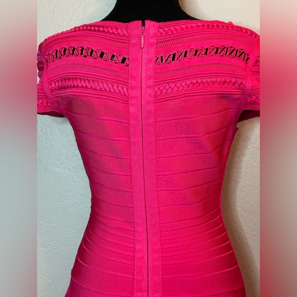 HERVE LEGER HOT PINK DRESS SIZE MEDIUM - Picture 5 of 8